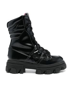 Chiara Ferragni Glossy Padded Collar Lace-Up Ankle Boots - Black