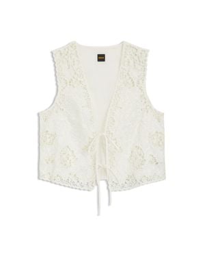 BOSS Embroidered Waistcoat With Tie Closure - White