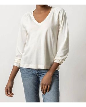 Lilla P Full Sleeve Smocked V-Neck Tee - White