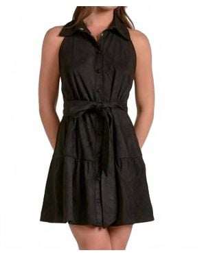 Elan Button Front Sleeveless Mini Dress - Black