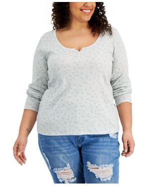 Hippie Rose Trendy Plus Size Printed Henley Neck Top - Gray