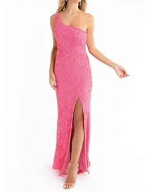 Primavera Asymmetrical Neckline Prom Dress - Pink