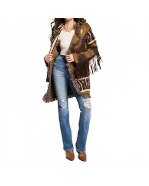Miss Me Western Fringe Cardigan - Blue