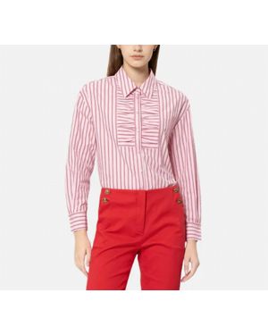 Luisa Cerano Striped Ruffle Front Blouse - Red
