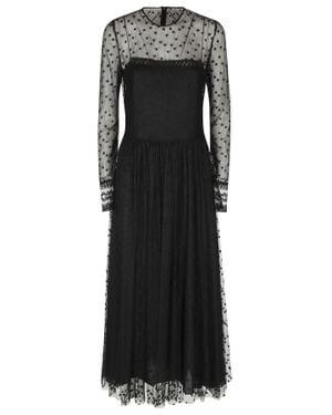 Alberta Ferretti Sheer Embroidered Floral Round Neck Polyester Dress - Black