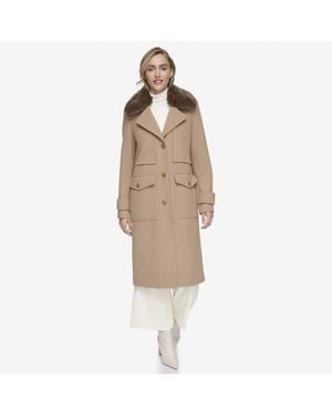 Andrew Marc Olpae Sb Wool Twill Coat With Back Vent - Natural
