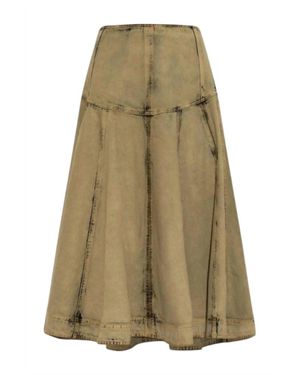 Ferragamo Peplum Waist Denim Midi Skirt - Green