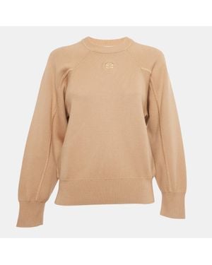 Sandro Stretch Cotton Crewneck Sweater Xs - Natural