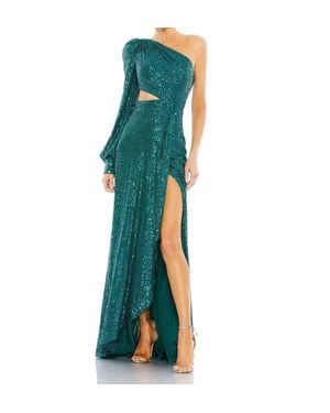 Ieena for Mac Duggal Sequined One Shoulder Cut Out Gown - Blue
