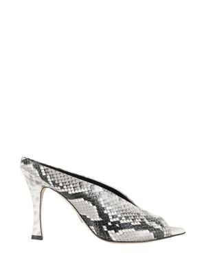 Giampaolo Viozzi Rock Textured Snakeskin Curved Heel Leather Mules - Metallic