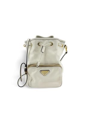 Prada Soft Leather Bucket Bag Hardware - White