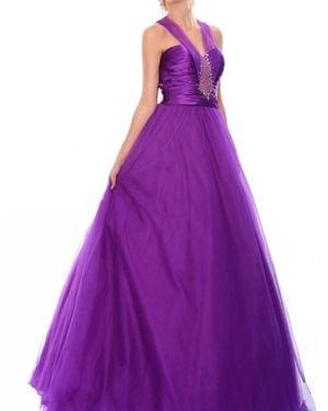 Precious Formals Illusion With Crystals Charmeuse Prom Dress - Purple
