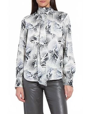 Lyssé Anaya Embellished Scarf Neck Blouse - Gray