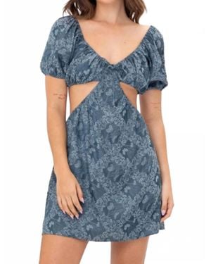 Pretty Garbage Floral Print Cut Out Mini Dress - Blue