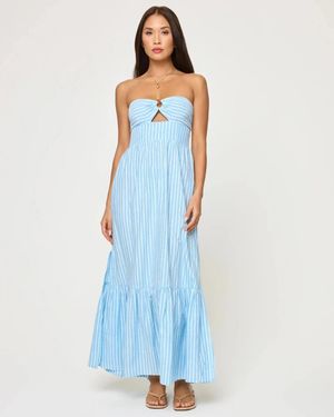 LSPACE L*Space Melody Dress Striped Wood Ring Smocked Back Red1094 - Blue