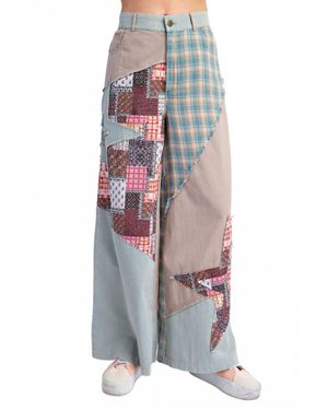 Easel Patchwork Mix N Match Washed Pants - White