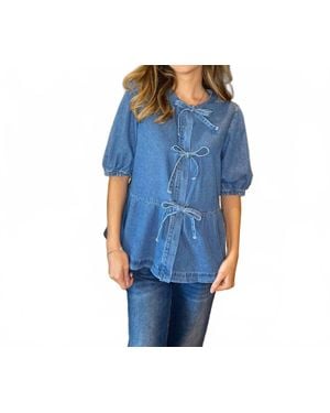 Pretty Bash Peplum Bow Top - Blue