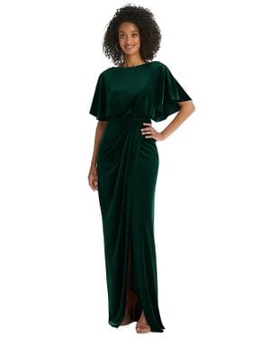 After Six Flutter Sleeve Open-Back Velvet Maxi Dress With Draped Wrap Skirt - Green