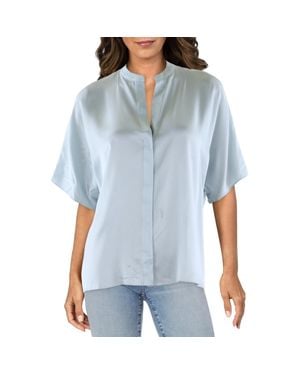 Vince Silk Button Front Blouse - Blue