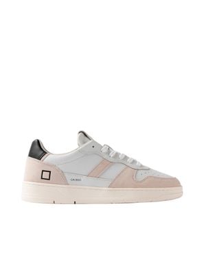 Date Perforated Low-Top Sneakers With Suede Accents - White