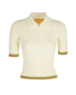 Guest In Residence Marcella Polo Half-Zip Striped-Trim Cotton-Blend Polo Shirt - White