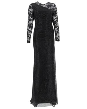 Self-Portrait Sheer Lace Asymmetrical Maxi Dress - Black
