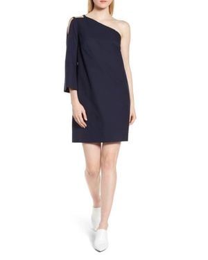 LEWIT One Shoulder Tunic Cotton Twill Mini Dress - Blue