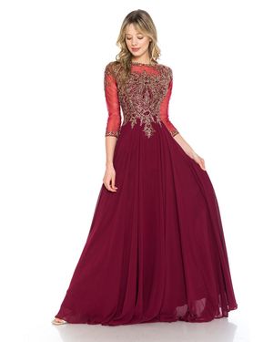 TRUEDAMES Classy Embroidered Modest Long Sleeve Mob Gown