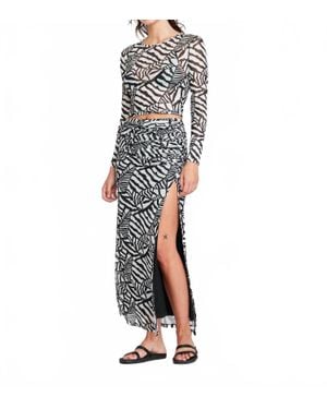 Self Contrast Bay Ruched Midi Skirt - White
