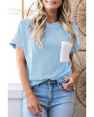 Shewin Corded Colorblock Pocket Shirt - Blue