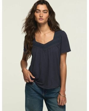 Lucky Brand Embroidered Yoke Tee - Blue