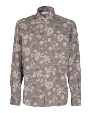Orian Taupe And Floral Cotton Casual Shirt - Gray