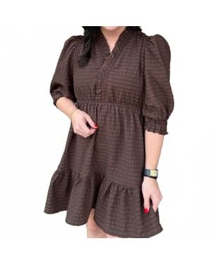 Umgee Ruffle Trim Textured Babydoll Dress - Brown