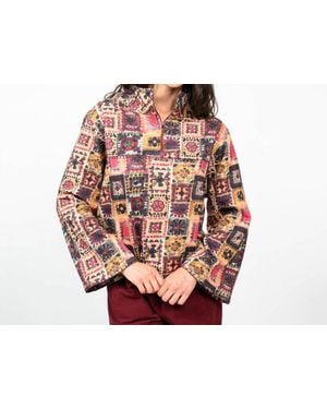 Ivy Jane Crochet Printed Half Zip Jacket - Pink