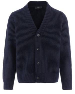Vince Deep V-Neck Ribbed Knit Sweater - Blue
