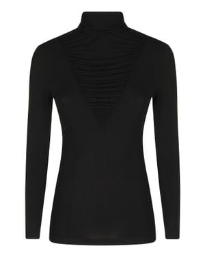 Nissa High Neck Gathered Lyocell-Blend Top - Black