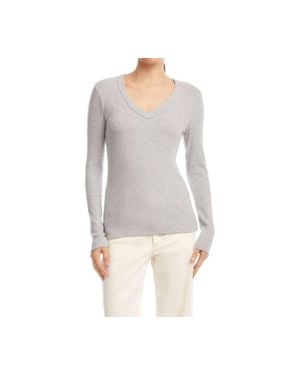 Karen Kane Long Sleeve Ribbed V-Neck Top - Gray