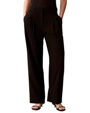 Calvin Klein Smooth Stretch Pleated Wide Leg Pant - Black