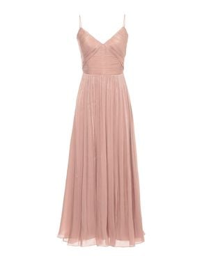 Costarellos Lurex Georgette Midi Dress With Deep V-Neck And Pleated Skirt - Pink