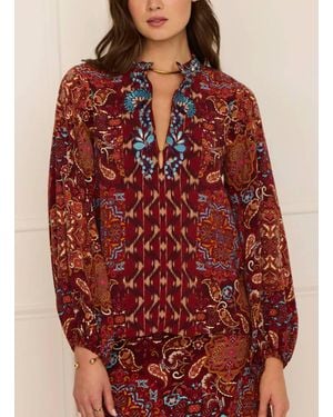 Figue Kit Split V-Neck Collar Top - Red