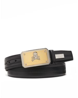 Philipp Plein Leather Belt Skull And Plein - Black