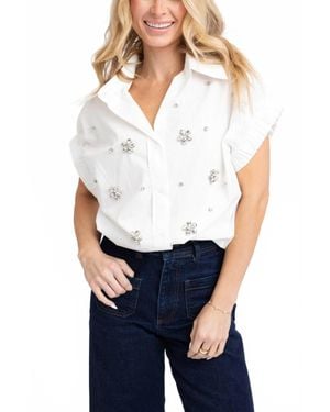 Karlie Poplin Jeweled Top - White