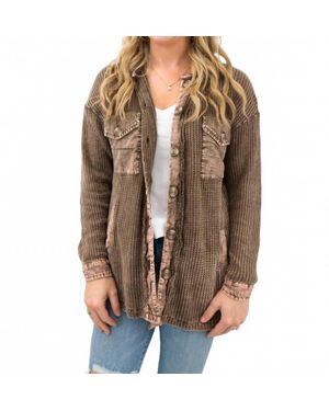 Zenana Acid Wash Shacket - Brown