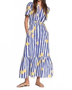 Vilagallo Striped Lemon Midi Dress - Blue