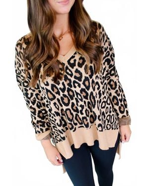Kerisma Leopard V-Neck Long-Sleeve Top - Black