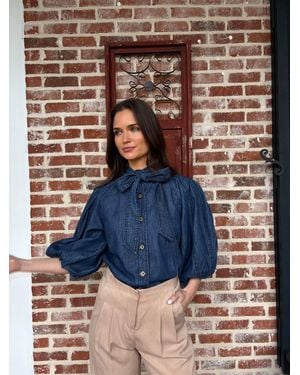 Marie Oliver Navi Button Front Top - Blue