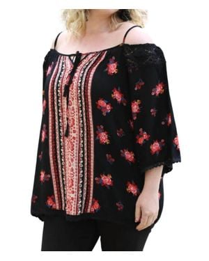 Angie Floral Twin Print Cold Shoulder Top - Black