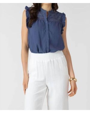 Dex Lace Insert Button Front Blouse - Blue