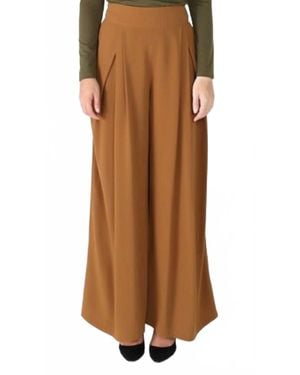 Gracia Wide Leg Solid Palazzo Flowy Pants - Brown
