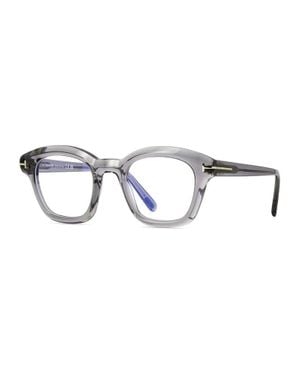 Tom Ford Eyeglasses Oval Full Rim, Shiny Frame And Clear Light Block Lens Ft5961-B001 - Metallic